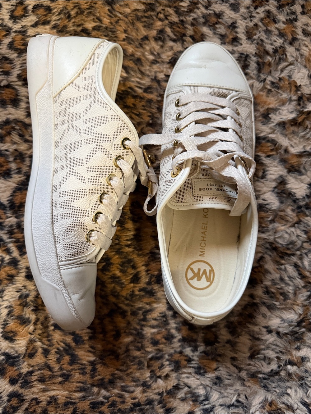 Michael Kors Cream and White Monogram Lace-Up Sneakers